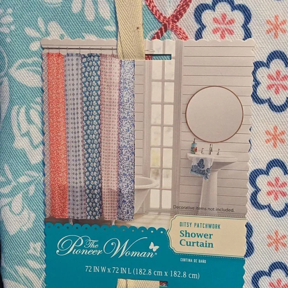 NEW - The Pioneer Woman Ditsy Patchwork Cotton-Rich Shower Curtain, 72